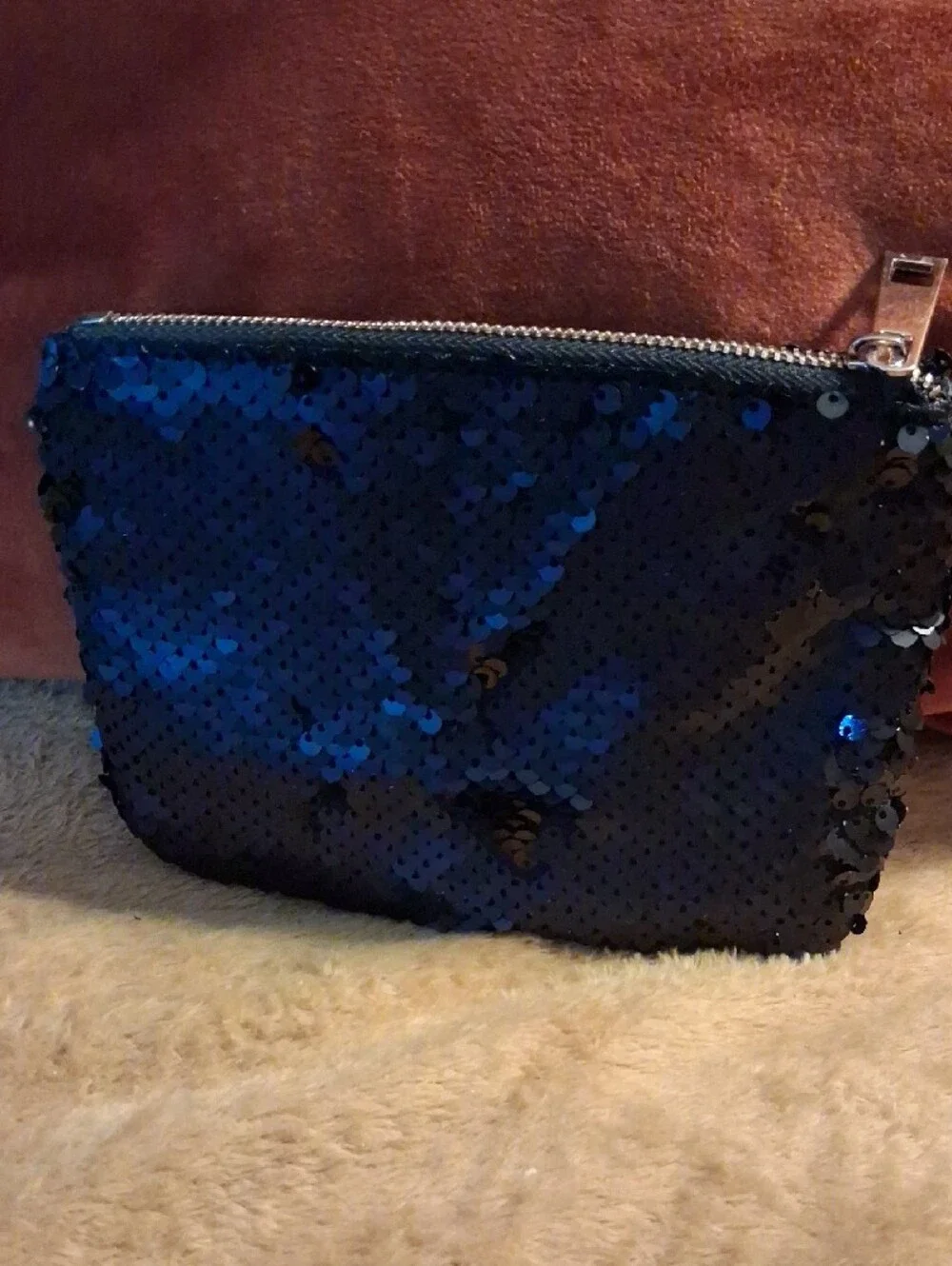 a new day Blue Sequined Zip Cosmetic Pouch